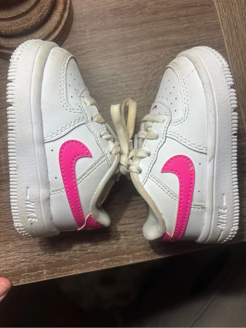 Nike Toddler White Sneakers with Pink Swoosh